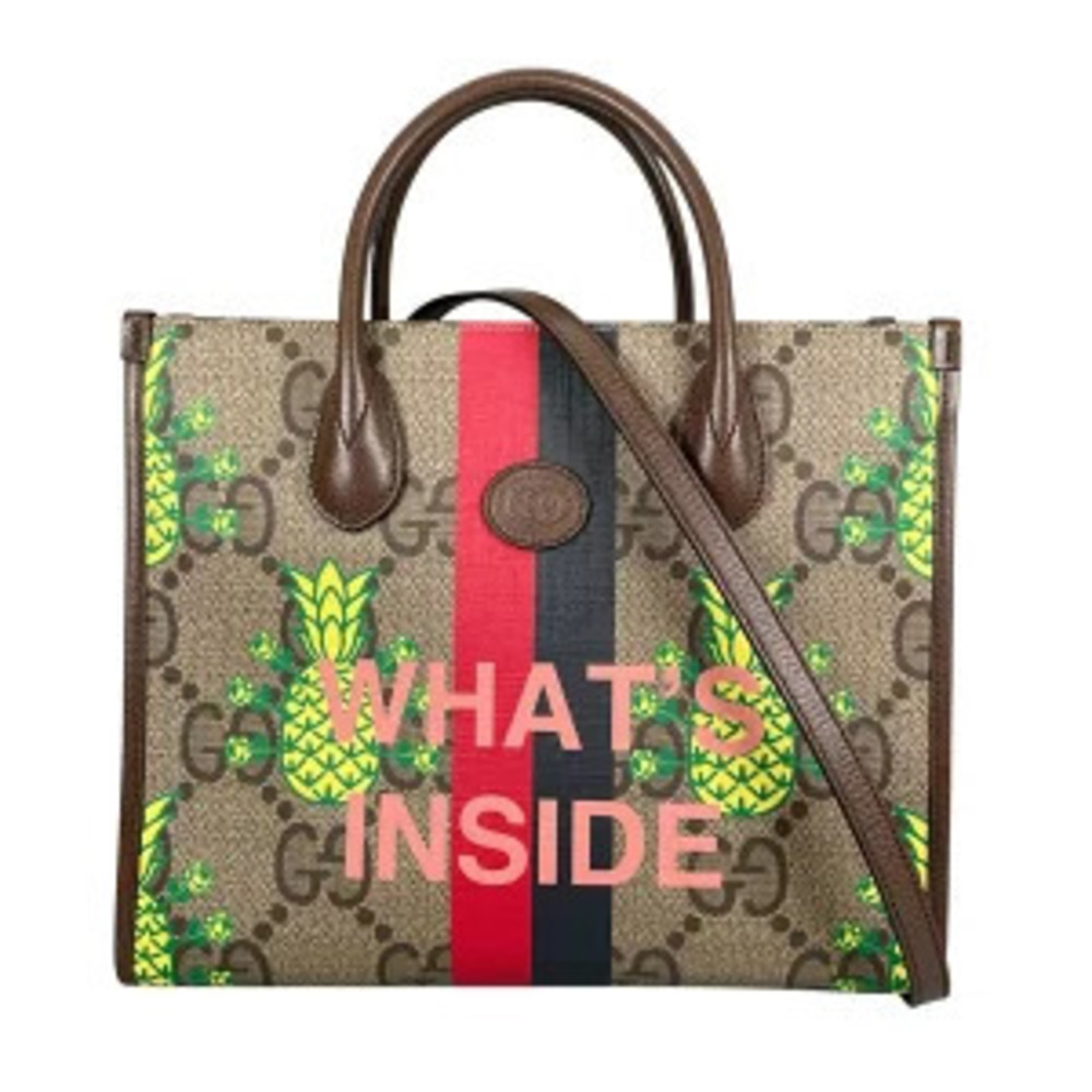 Gucci Jumbo GG Pineapple Leather 2Way Shoulder Bag Brown